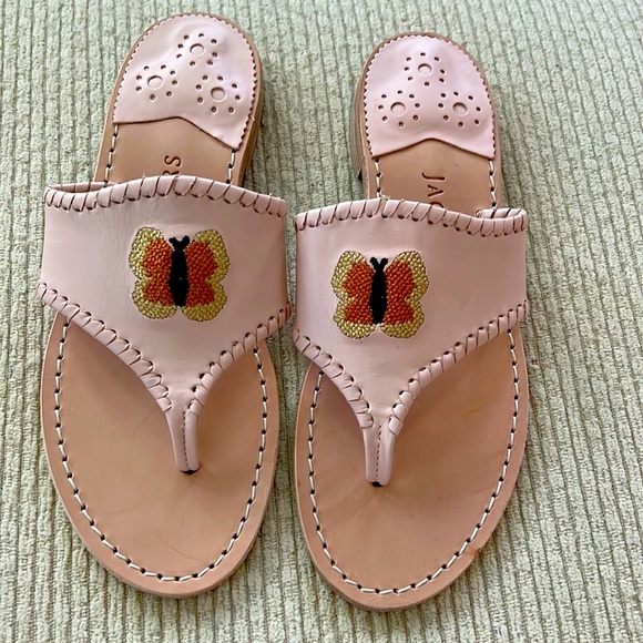 Jack Rogers Blush and embroidered Butterfly slip on sandals - Size 6 - Picture 2 of 12